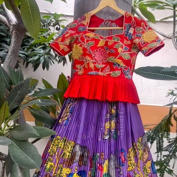 Kalma Kari Printed & Embroidered Girl's Lehenga - Picture 1 of 7